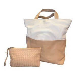 Cole Haan Leather Tote Bag with Woven Wristlet Pouch BP5